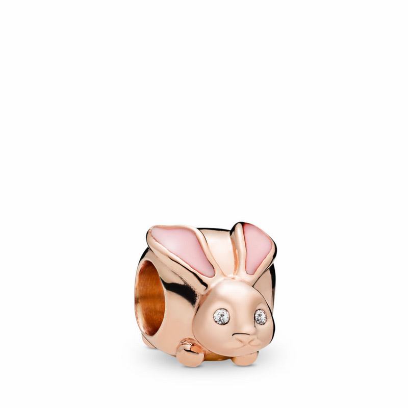 Pandora Rose™ Cute Bunny Charm Ireland - Pandora Rose/Enamel/Pink/Cubic Zirconia - 806493EPU